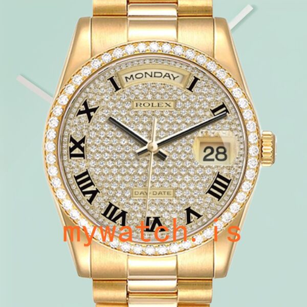 Rolex Day-Date M118348-0226 Mens 36mm Diamond Bezel Oyster Bracelet/President Bracelet: Genuine vs. Replica